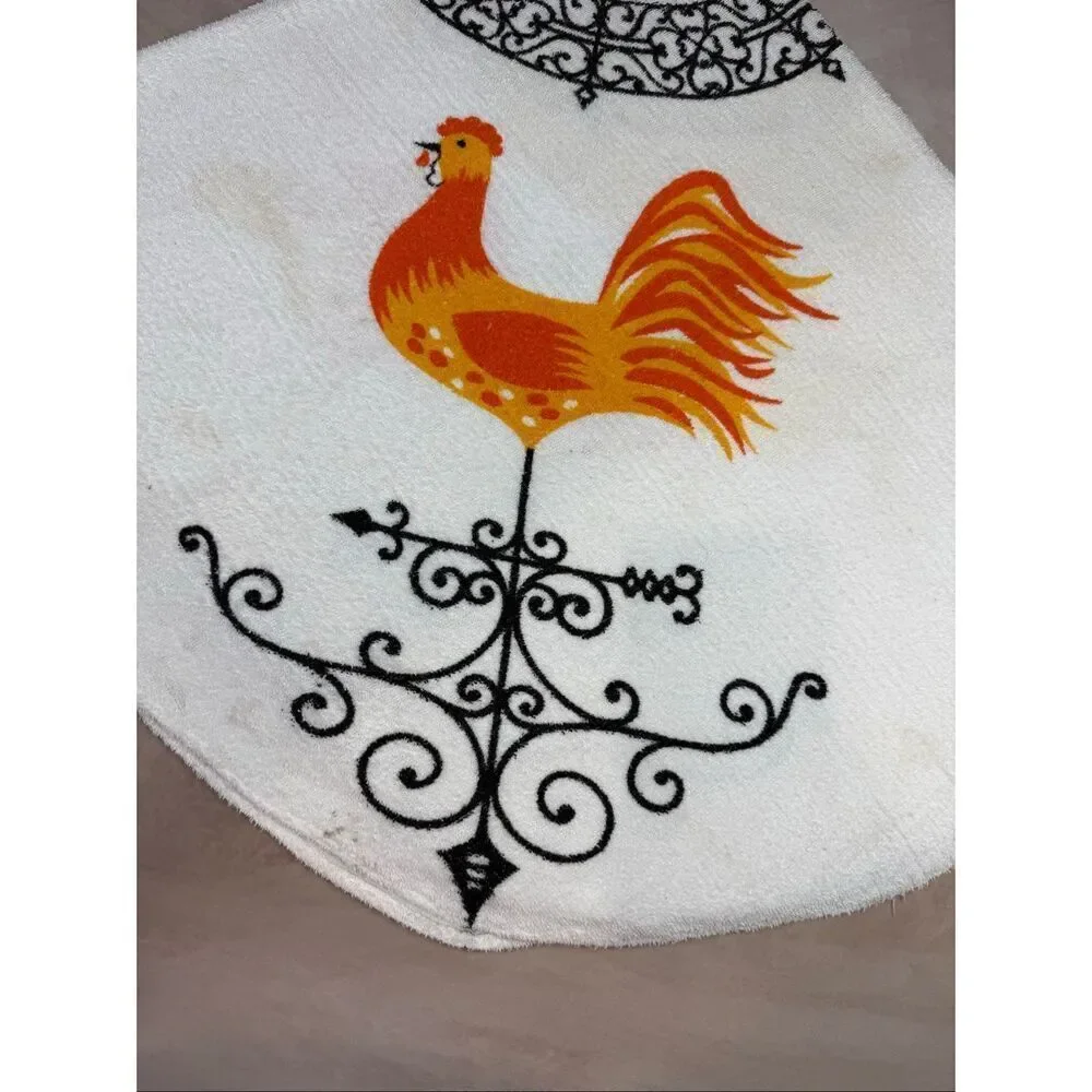 Vintage Terrycloth Chicken Rooster Tablecloth MCM Mod READ